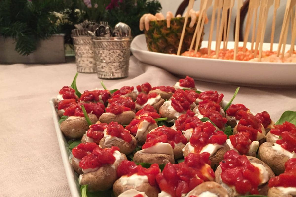 Champiñones con crema de queso y pimientos dulces