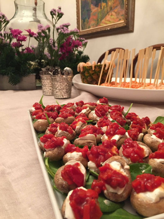 Champiñones con crema de queso y pimientos dulces